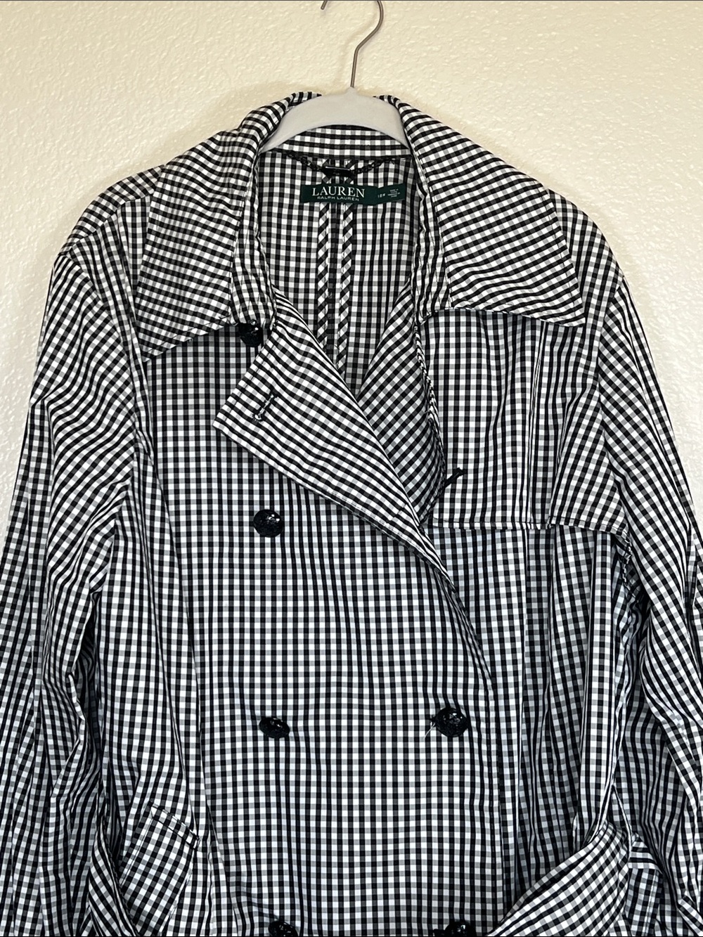 Lauren Ralph Lauren Black & White Gingham Rain Jacket, size 18W - Picture 2 of 10